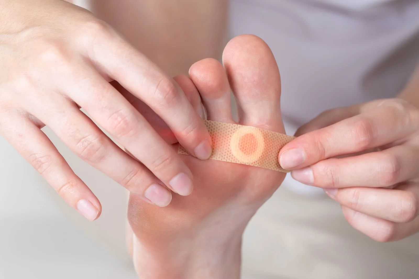A podiatrist assessing hard skin on the ball of a patient's foot